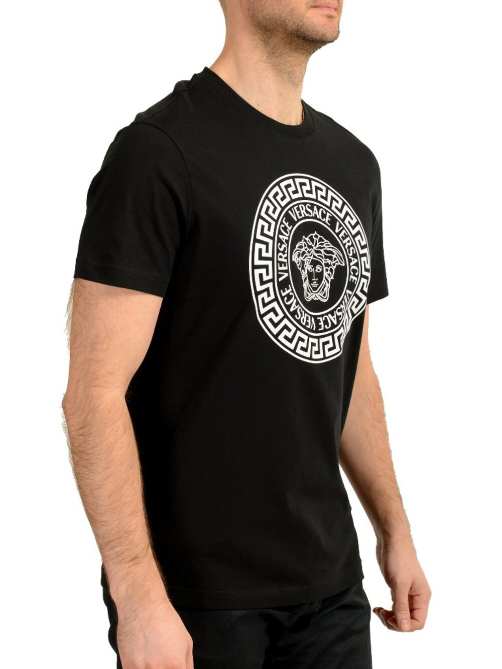 Versace Men's Black Logo Print Crewneck Short Sleeve T-Shirt US XL IT 54 - Picture 2 of 6
